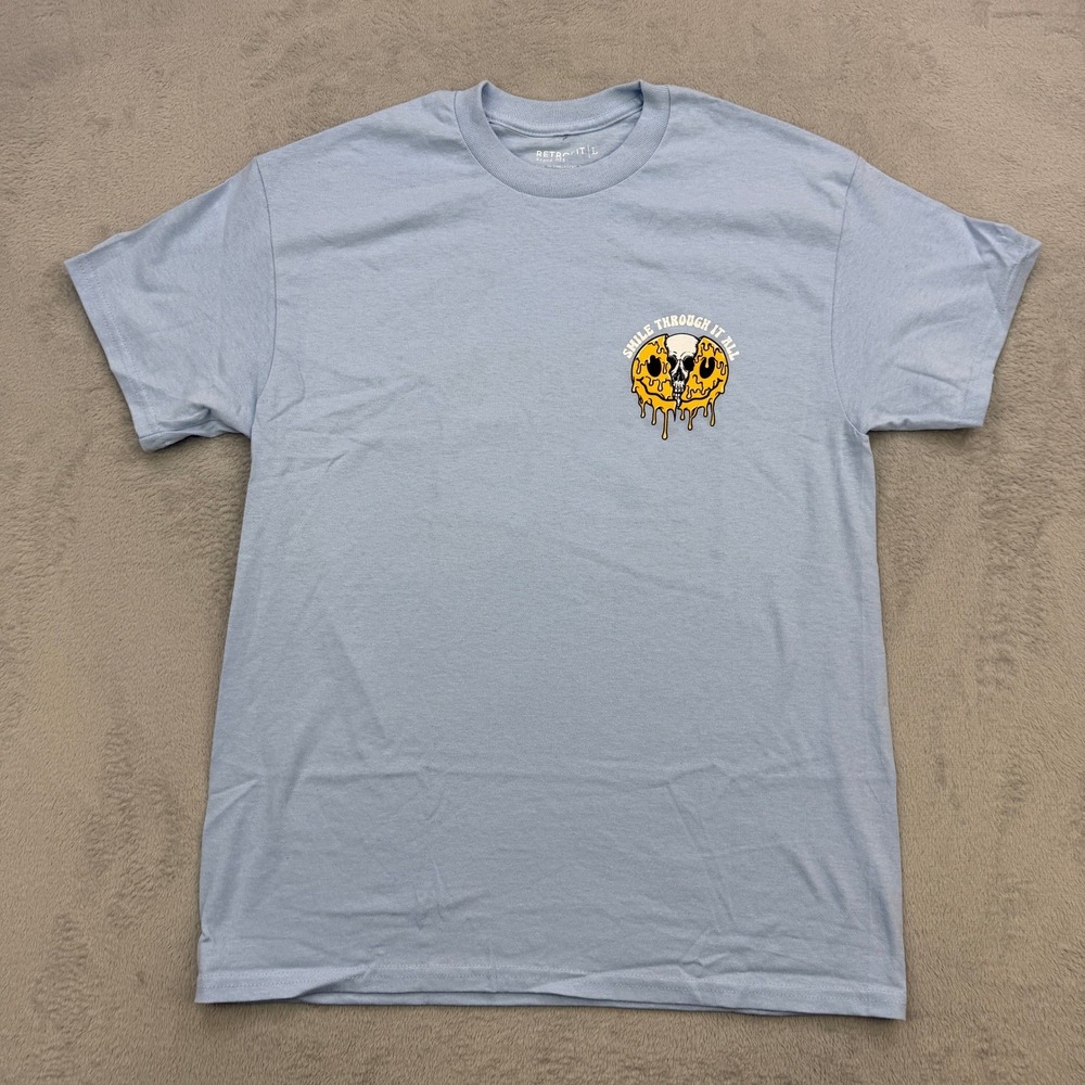 Retrofit T Shirt Mens XL Light Blue Smile Through It All Skull Graphic Tee